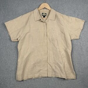 Tommy Bahama Shirt Womens Large Silk Linen Short Sleeve Embroidered Aloha Button